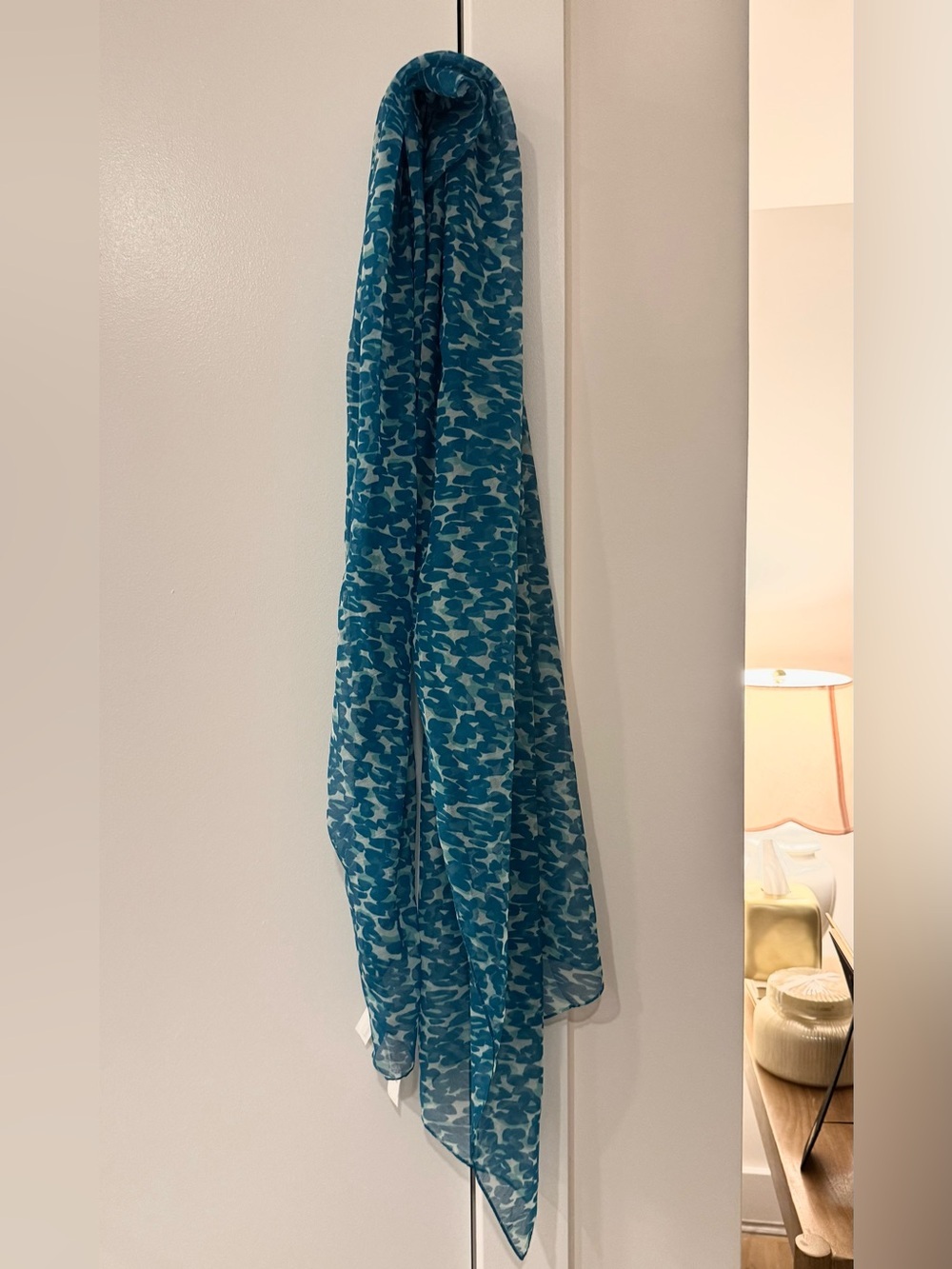 Ann Taylor Teal Blue Patterned Lightweight Scarf